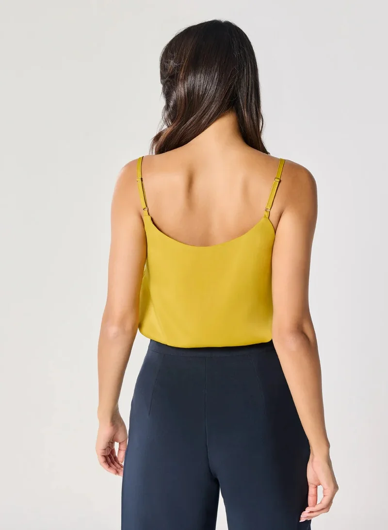 Zigzag Vneck Satin Cami Top With The Straps-Mustard