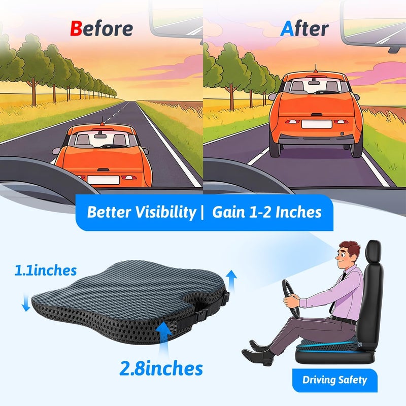 Wedge Seat Cushion for Driving Broaden Vision by Raised Back- Soft Dense Memory Foam Seat Cushion for Seat Driver/Passenger Offer Comfort and Relief for Sciatica,Hip,and Coccyx Pain (Gray) - Image 3