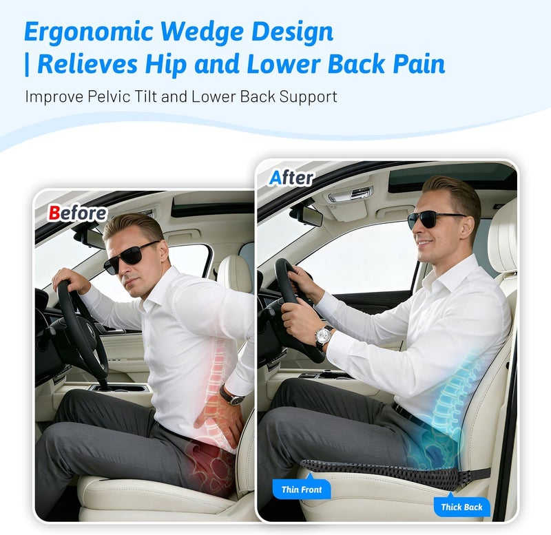 Wedge Seat Cushion for Driving Broaden Vision by Raised Back- Soft Dense Memory Foam Seat Cushion for Seat Driver/Passenger Offer Comfort and Relief for Sciatica,Hip,and Coccyx Pain (Gray) - Image 5