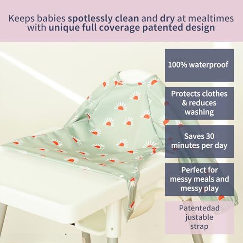 CoolaPeach 2Set Feeding Bibs Long Sleeve Baby Bib - Mess-Proof Feeding Bibs for Babies - Adjustable, Waterproof, and Highchair/Table Attachment,Fits Ages 6-24 Months(Sunflower) - Image 2