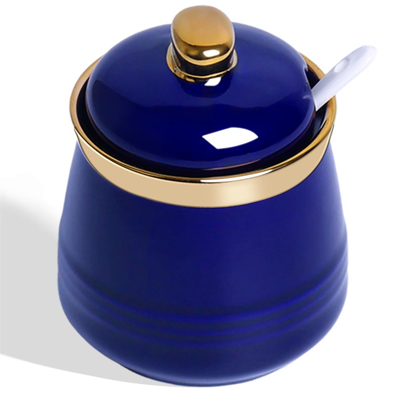 HAOTOP 12oz Sugar Bowl with Lid and Spoon,Simple Ceramic Sugar Jar Sugar Container Sugar Dispenser Coffee Bar Accessories, Modern Kitchen Countertop Canisters (Navy) - Image 1