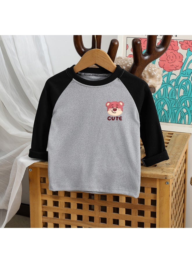 Children's Long-sleeved T-shirt Cartoon Bear Rags Round Neck Boys And Girls Baby Korean Autumn Top Base Shirt Children's Wear