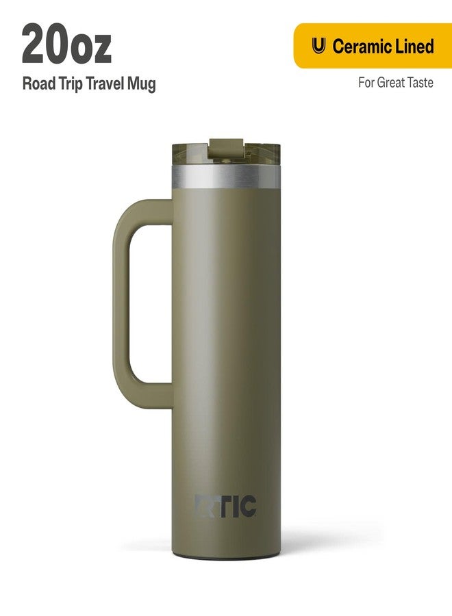 RTIC 20oz Road Trip Travel Mug with Lid and Handle, Ceramic Lined, Insulated, Stainless Steel, Metal, Double Wall Vacuum-Insulation, Portable Coffee, Tea Cup for Hot and Cold Drink, Olive - Image 2