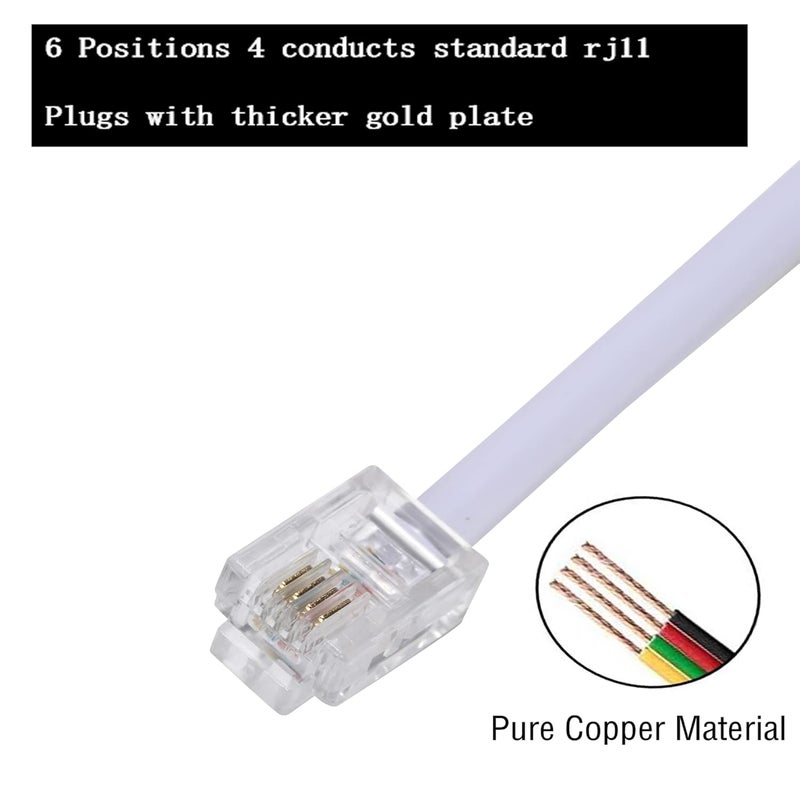 Ubramac 25Feet Long Telephone Extension Cord Phone Cable Line Wire, with Standard RJ11 Plug and 1 in-Line Couplers and 20 Cable Clip Holders-White - Image 3