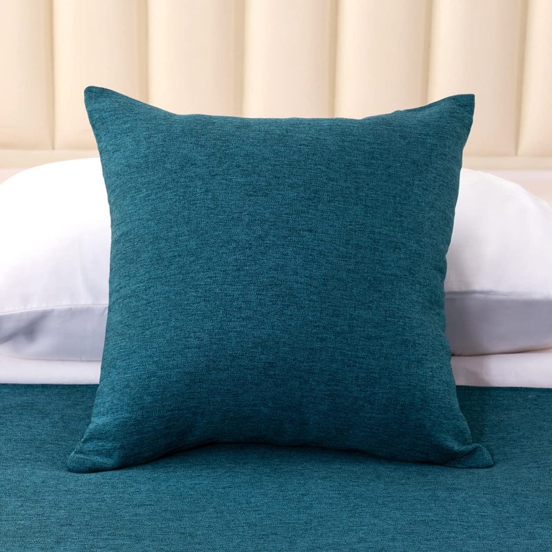 AMBERIS 2 Pillowcases 4545cmWithout Insert Blue Imitation Linen Decorative 2 Pillowcases Without Insert for Home Hotel