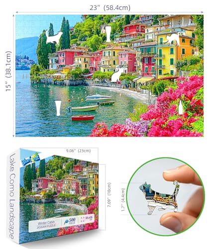 Blueforest 500 Piece Puzzle for Adults Italian Lake Como Jigsaw Puzzle 23x15 Inch Unique Shaped Pieces Art Puzzle Hard Difficult Challenging Fun Puzzles - Image 5