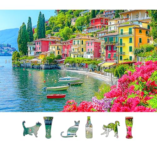 Blueforest 500 Piece Puzzle for Adults Italian Lake Como Jigsaw Puzzle 23x15 Inch Unique Shaped Pieces Art Puzzle Hard Difficult Challenging Fun Puzzles - Image 1
