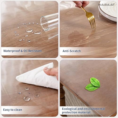 NABAAT 1mm Thick Transparent Table Cover for 4 Seater 24 X 48 Inch PVC Dining Table Protector Waterproof, Heat Resistant, Non-Breakable Clear Plastic Table Protector Pads - Image 4