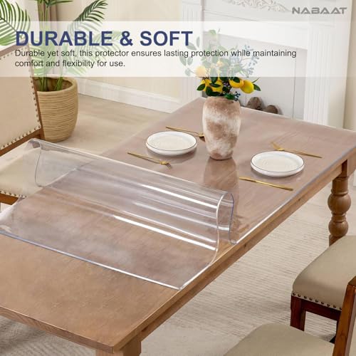 NABAAT 1mm Thick Transparent Table Cover for 4 Seater 24 X 48 Inch PVC Dining Table Protector Waterproof, Heat Resistant, Non-Breakable Clear Plastic Table Protector Pads - Image 3