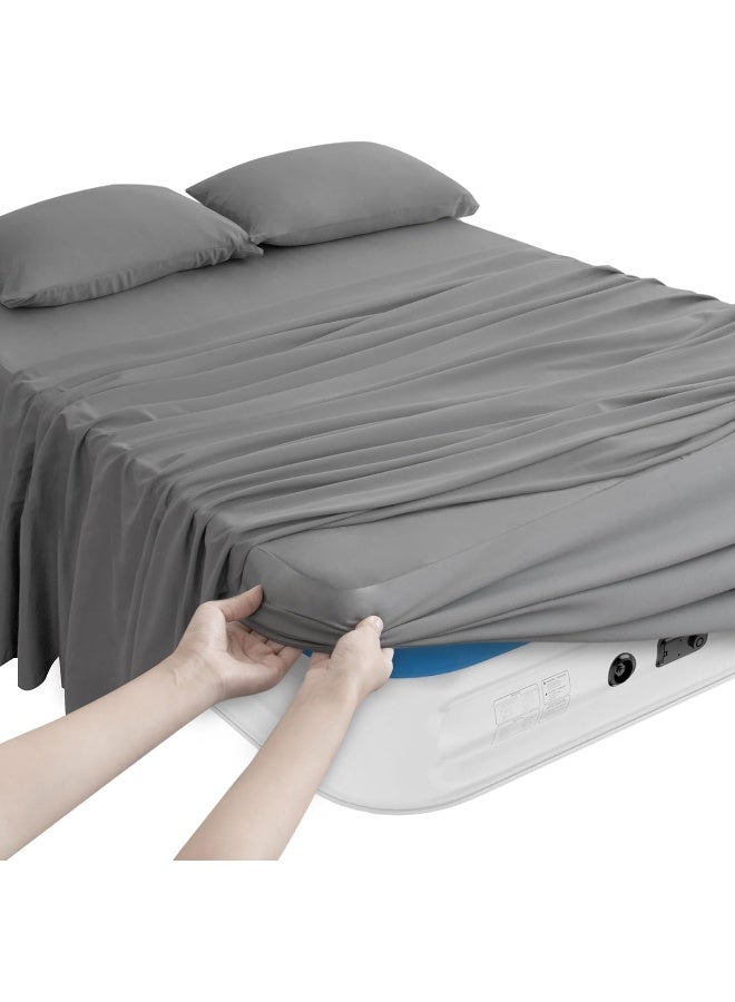 Magik & Kover Queen Sheet Set for Air Mattress - 4 Piece Queen Sheet Set Deep Pocket Up to 24 Inches - Soft & Breathable Air Mattress Sheets Queen Size with Extra Deep Pocket - Grey  - Image 1