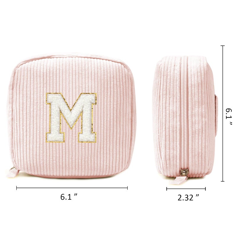 LETGO Cute Makeup Bag for Women - Monogram Personalized Initial Makeup Bags Cosmetic Pouch Pink Make Up Case for Women Her Best Friend Friendship Sister Teacher, Mothers Day Gifts for Mom (Letter M, Pink) - Image 2