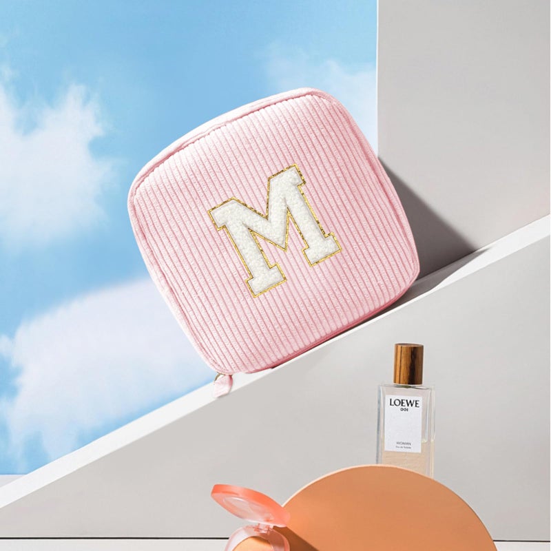 LETGO Cute Makeup Bag for Women - Monogram Personalized Initial Makeup Bags Cosmetic Pouch Pink Make Up Case for Women Her Best Friend Friendship Sister Teacher, Mothers Day Gifts for Mom (Letter M, Pink) - Image 4