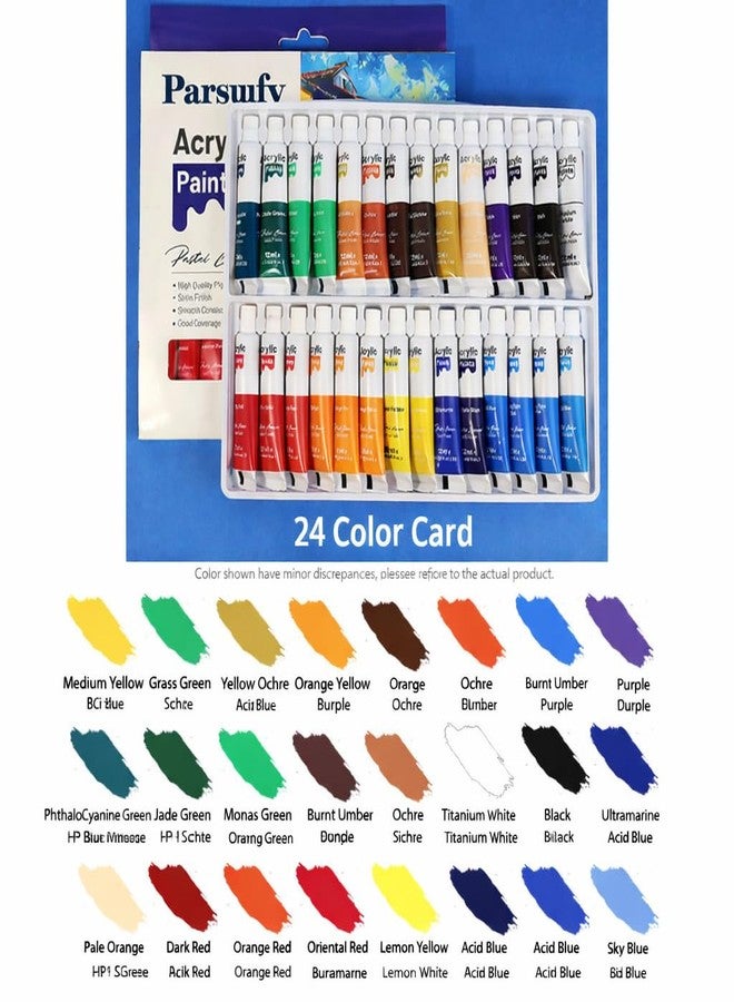 Parssufy مجموعة ألوان أكريليك بارسوفي، 24 أنبوبًا × 12 مل | مع لوحة مزج و3 فرش للفنانين والمبتدئين - مجموعة أدوات للفنون والحرف اليدوية، والرسم، والرسم على القماش، والتلوين، والملصقات - Image 2