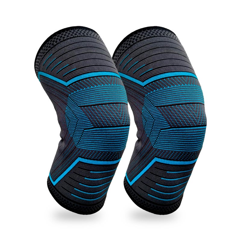 KONEX Elastic & Breathable Knee Cap Support Sleeves | Ideal for Sports, Workouts, Pain Relief, Knee Cap Compression Support, Running, Cycling & Exercise - Large, Blue (1 Pair) - Image 5
