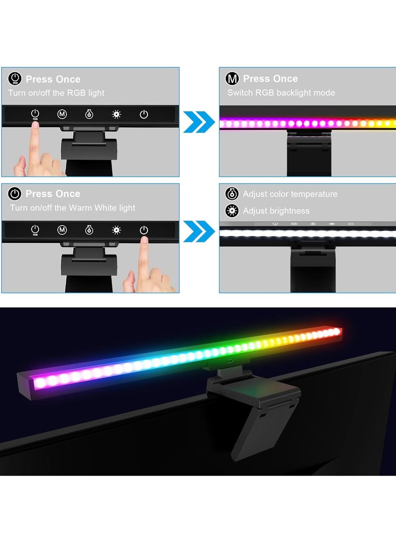 Monitor Light bar,Computer Monitor Lamp for Eye Caring, 3000-6000K & RGB Backlight,App & Touch Control with Memory Function, Blue-ray Blocking, No Screen Glare Desk Lamp for PC/Office/Gaming/Home