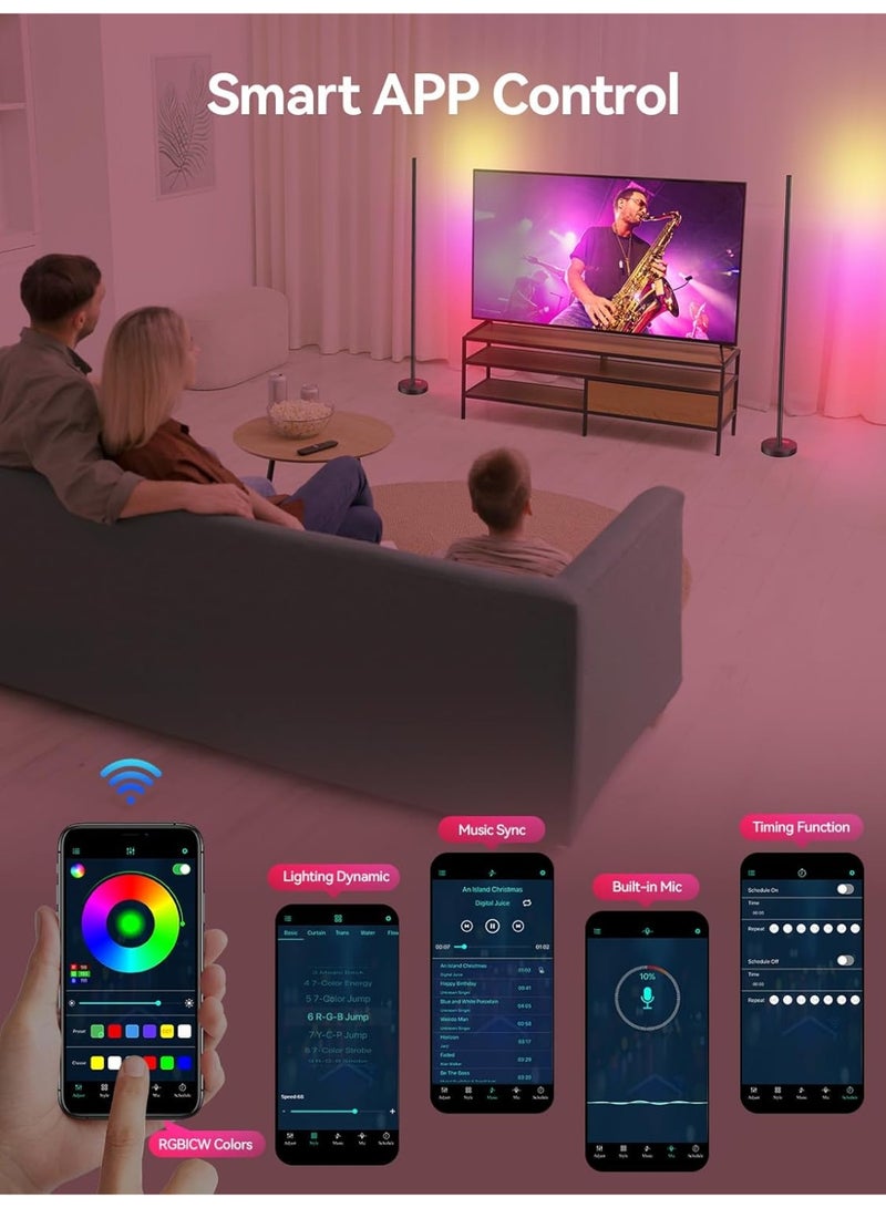 RGB Floor Lamp, Smart RGBICW LED Corner Floor Lamp 2 Pack - 16 Million DIY Colors, 68+ Scenes, Music Sync, App & Remote Control, Color-Changing Ambient Lighting for Living Rooms, Bedrooms, and Gaming Room - Image 5