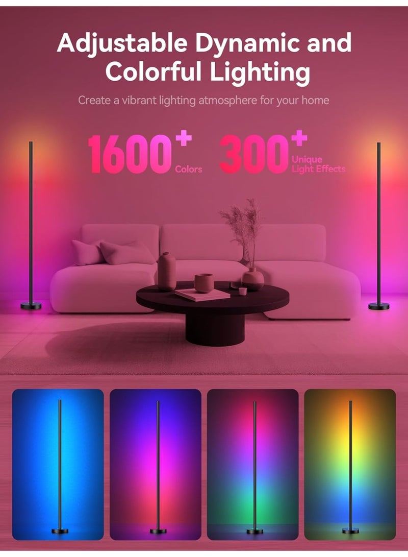 RGB Floor Lamp, Smart RGBICW LED Corner Floor Lamp 2 Pack - 16 Million DIY Colors, 68+ Scenes, Music Sync, App & Remote Control, Color-Changing Ambient Lighting for Living Rooms, Bedrooms, and Gaming Room - Image 2