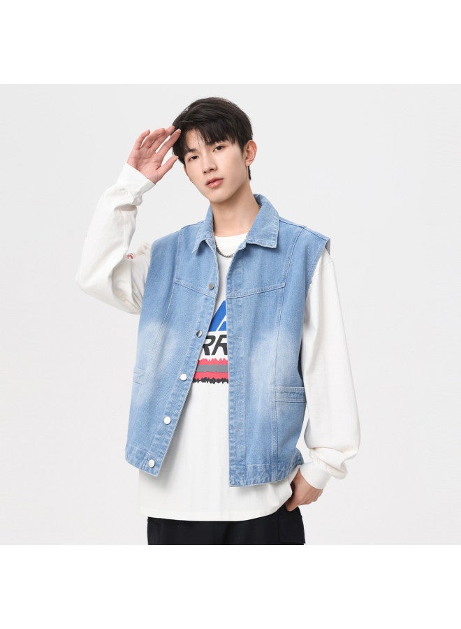 Baleno Trendy Denim Vest For Men - Spring Layered Loose Jacket Streetwear Youth Casual Open Front Waistcoat - Image 5