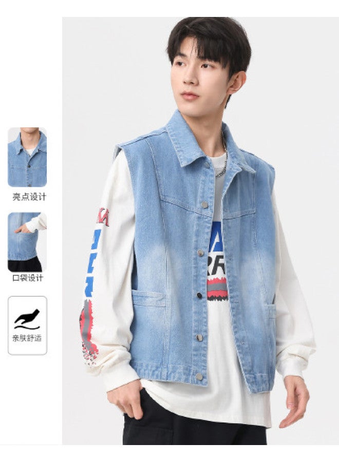 Baleno Trendy Denim Vest For Men - Spring Layered Loose Jacket Streetwear Youth Casual Open Front Waistcoat - Image 1