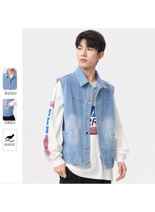 Baleno Trendy Denim Vest For Men - Spring Layered Loose Jacket Streetwear Youth Casual Open Front Waistcoat - Image 2