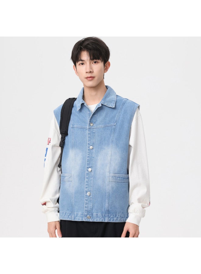 Baleno Trendy Denim Vest For Men - Spring Layered Loose Jacket Streetwear Youth Casual Open Front Waistcoat - Image 3