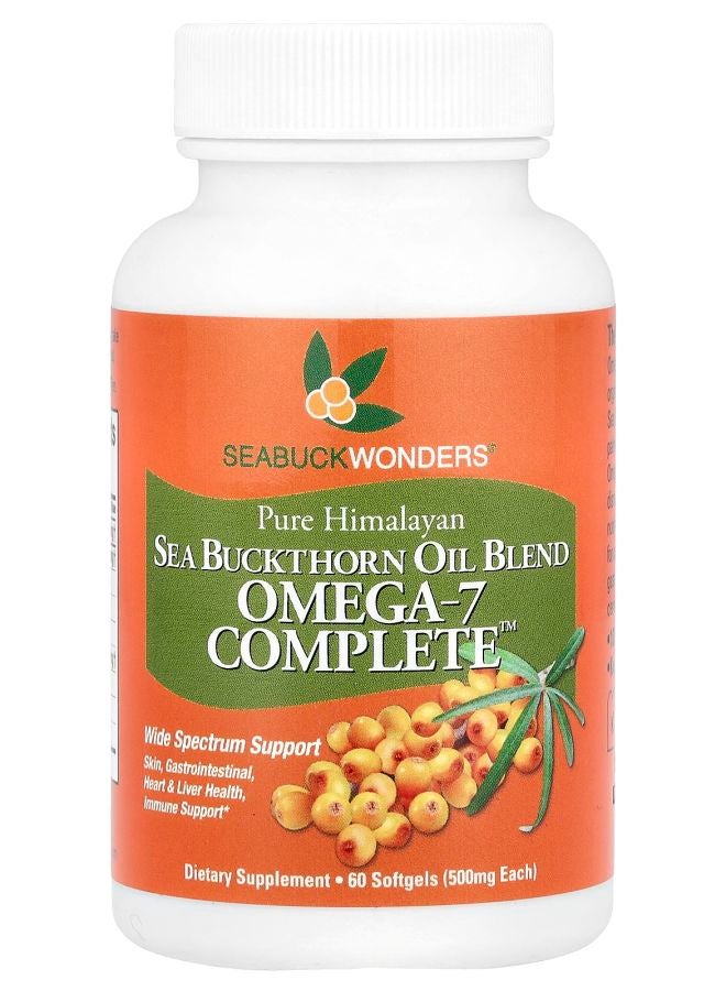 SEABUCKWONDERS خليط زيت البحر النبق أوميغا 7 كومبليت™ 1000 ملغ 60 كبسولة لينة (500 ملغ لكل كبسولة لينة)