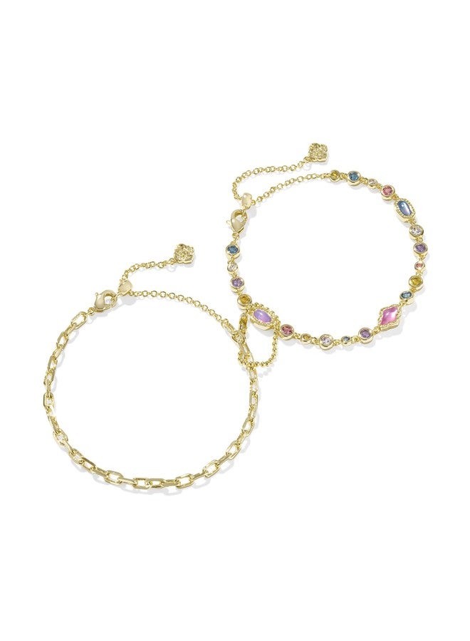Kendra Scott Mini Elisa Abbie Set Of 2 Delicate Chain Bracelets, Gold-Plated Brass, Multi Mix, Fashion Jewelry for Women