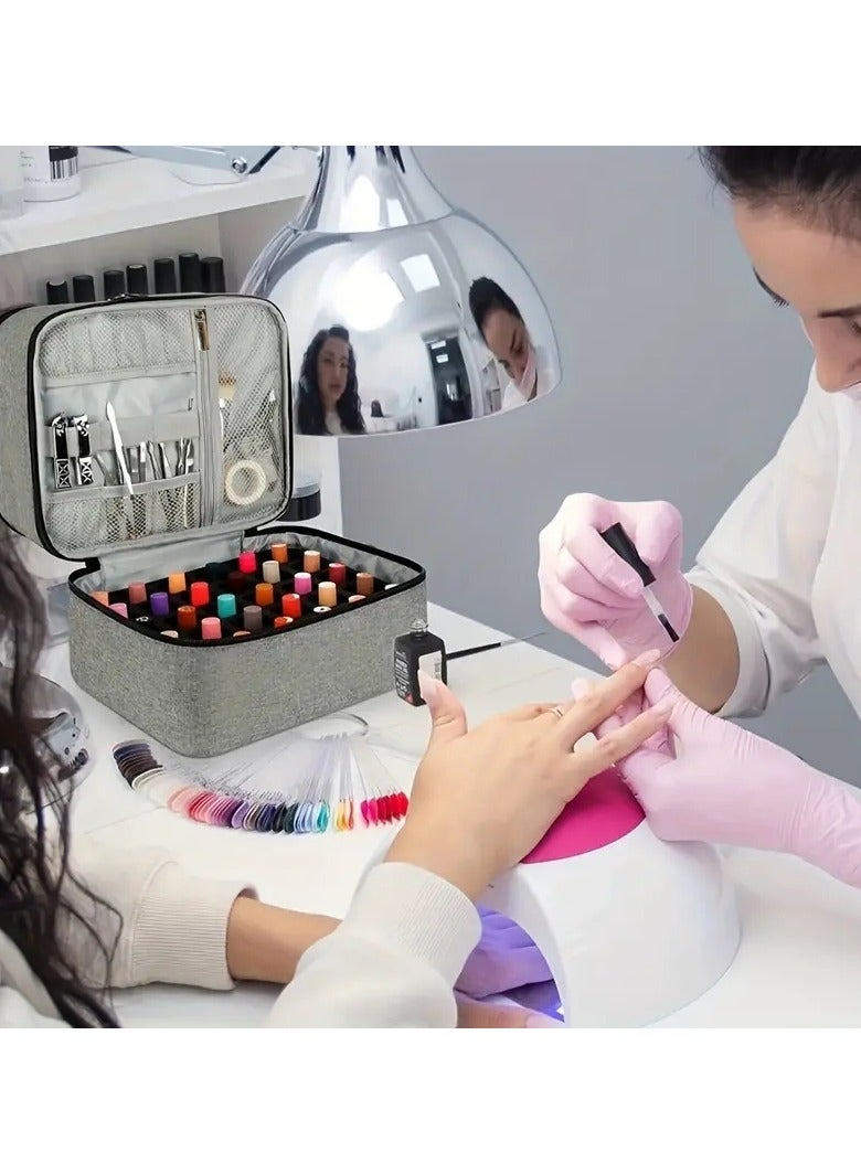 أوريتي طلاء الأظافر حقيبة حمل طبقة مزدوجة طلاء الأظافر حقيبة تخزين تناسب مصباح مجفف الأظافر والزجاجات، حقيبة منظم طلاء الأظافر مع تقسيم قابل للتعديل للمانيكير - Image 2