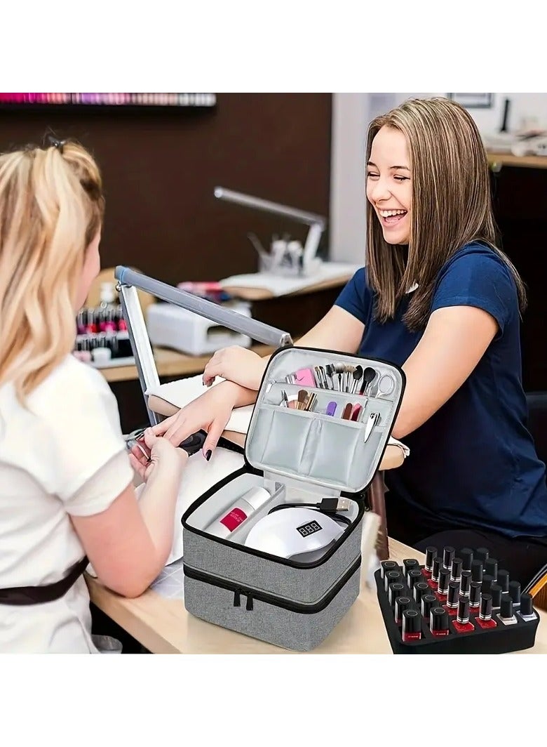 أوريتي طلاء الأظافر حقيبة حمل طبقة مزدوجة طلاء الأظافر حقيبة تخزين تناسب مصباح مجفف الأظافر والزجاجات، حقيبة منظم طلاء الأظافر مع تقسيم قابل للتعديل للمانيكير - Image 4