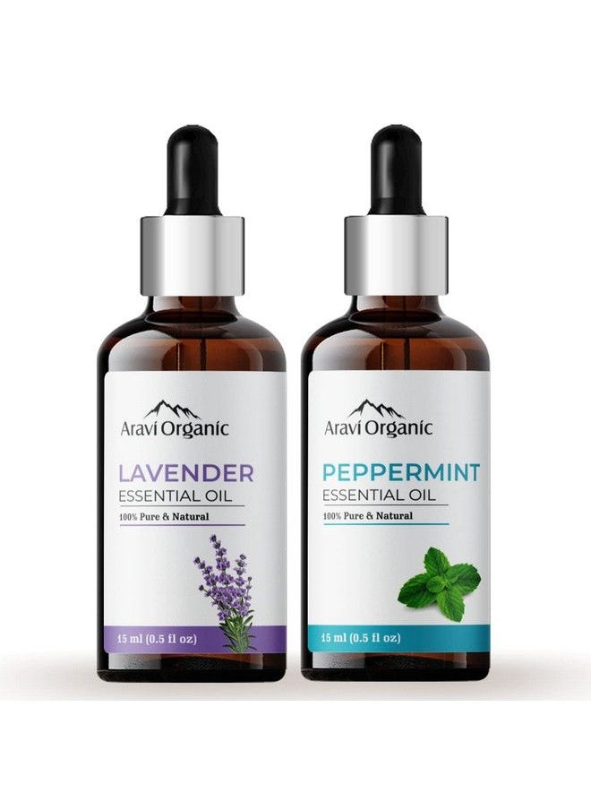 Aravi Organic Lavender And Peppermint Essential Oil Combo Pack (15 Ml + 15 Ml) 100% Pure Oil For Healthier Skin & Hair Bath & Restful Sleep And Diffuser Hair Growth Skin Home Office  - Image 1