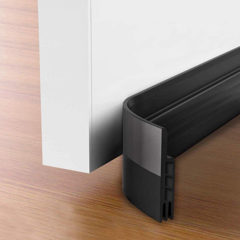 Suptikes 2 Pack Door Draft Stopper Door Sweep For Exterior & Interior Doors Door Bottom Seal Dust And Noise Insulation Weather Stripping Draft Guard Insulator 1-4/5"" W X 37"" L Black - Image 1