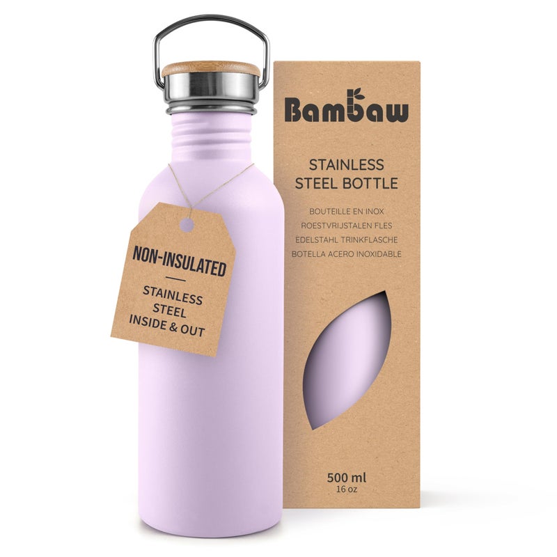Bambaw Metal Water Bottle 16 oz Lavender Water Bottle with Handle Stainless Water Bottle Non Insulated Small Water Bottle Purple Water Bottle for Women Metal Water Bottle  Lavender Haze