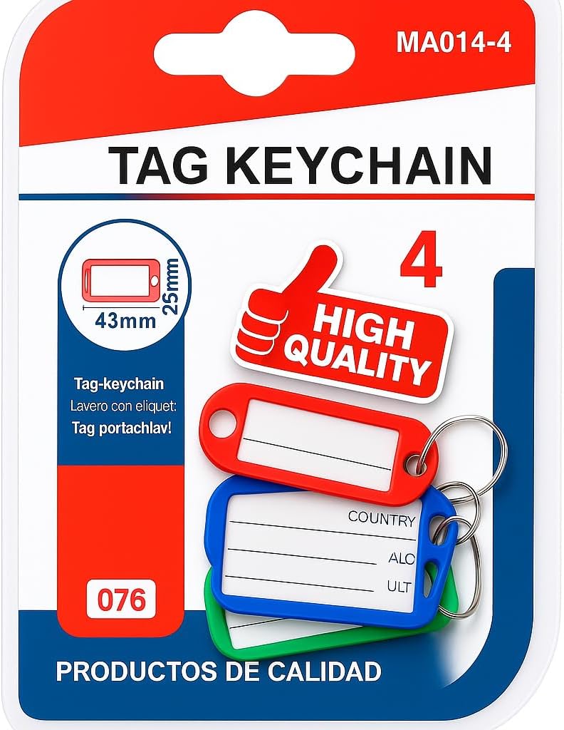 Fitto Multi-Color PC Key Tags, 4 Pack, Durable Plastic Keychain Labels for Home, Office, and Travel - Image 1