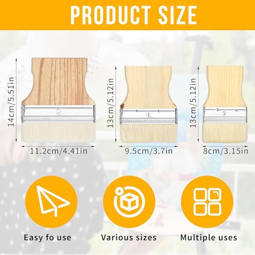 RupeeRise 3 Pcs Large Paint Brushs with Wooden Handle, Flat Brush Set for Painting, Paint Brush Set for Acrylic Painting, Walls and Furniture, 3/4/5 Inch - Image 3