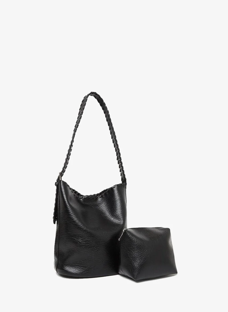 Styli Black Braided Strap Shoulder Bag with Pouch