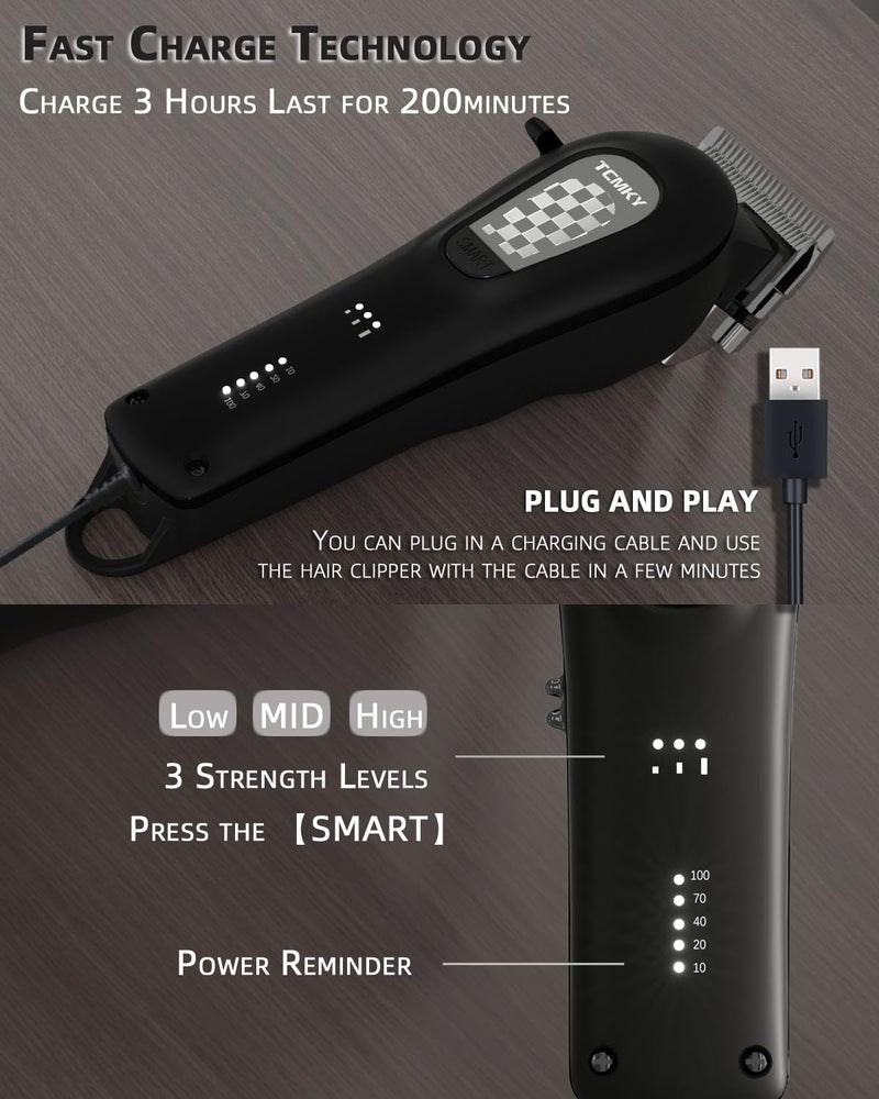 TCMKY Hair Clippers for Men Cordless&Corded Barber Clippers for Hair Cutting & Grooming Professional Hair Trimmer for Men Rechargeable Hair Trimmer Kit for Household(Black) - Image 5