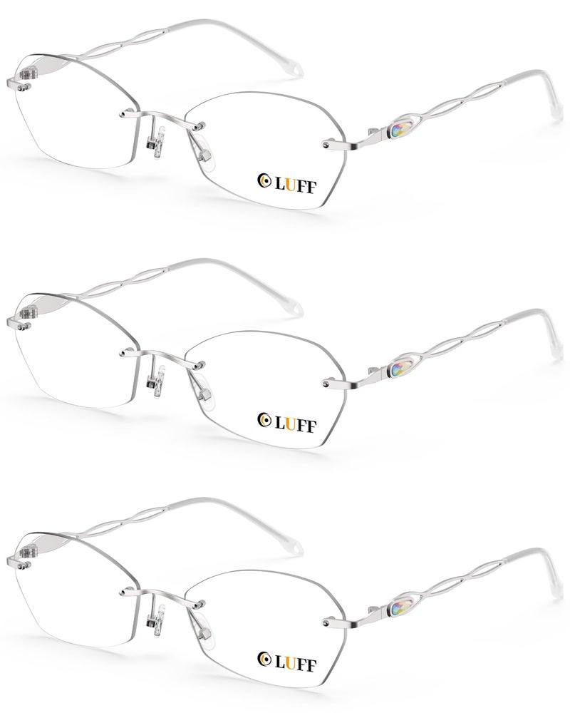 LUFF Rimless Reading Glasses for Women Blue Light Blocking Lightweight Metal Classic Computer Readers Anti Eyestrain - Image 1