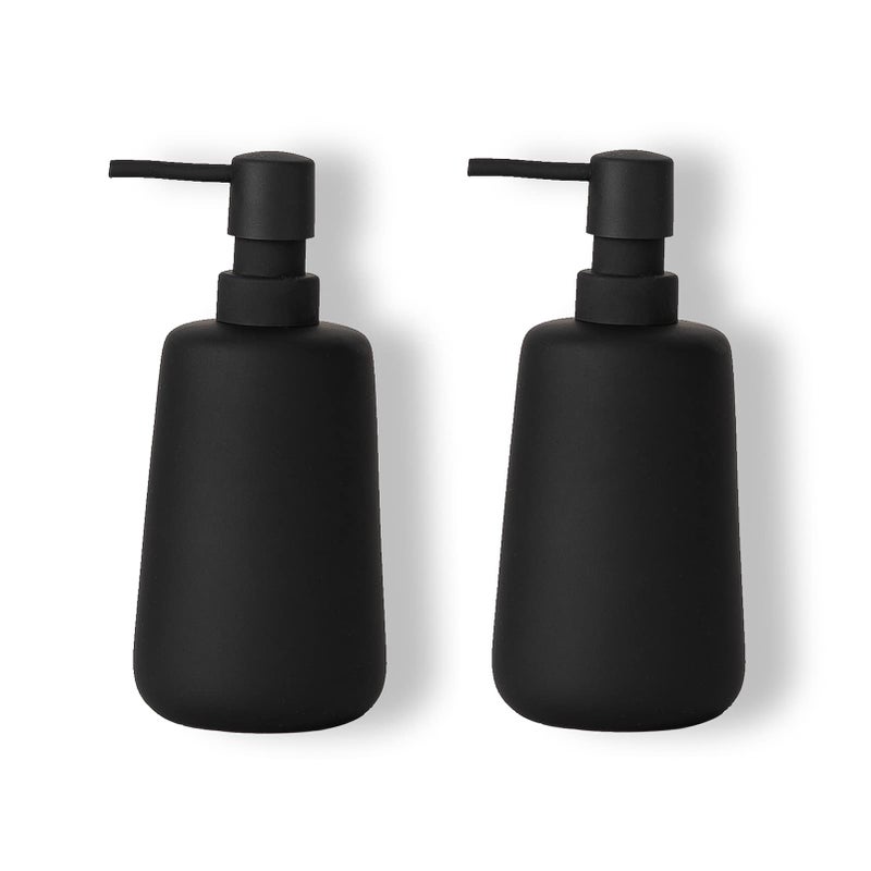 ABBI NIMO 2 Pack Matte Black Ceramic Soap Dispenser 13 oz Refillable Bathroom or Kitchen Countertop Dispenser with Soft Touch Rubber Coating