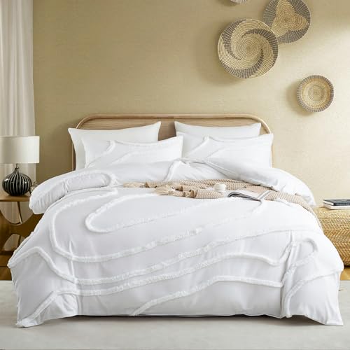 Cupocupa Queen Comforter Set Beige Tufted Comforters Sets Bedding for Queen Bed 3PCS Boho Comforter Soft Fluffy Lightweight Comforter with 2 Pillow Cases for All Season - Image 3
