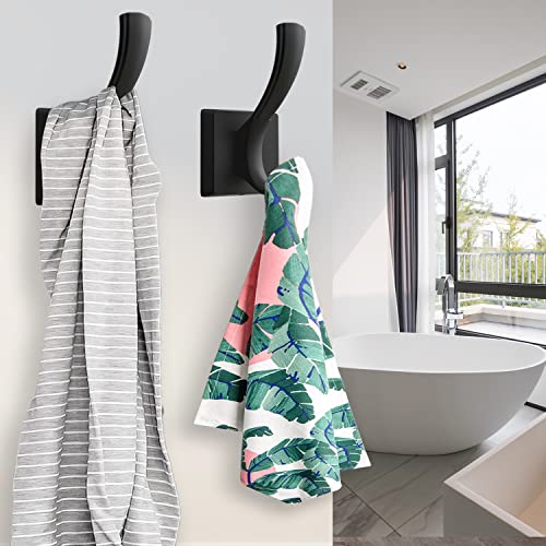 TOFIIGREM Black Towel Hooks, Coat Robe Hooks Bathroom Entryway Mudroom Pool Hooks for Wall Mount Hanging Towels Bathrobe Key Hat Backpack (2 Pack, Black) - Image 2