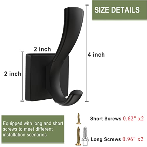 TOFIIGREM Black Towel Hooks, Coat Robe Hooks Bathroom Entryway Mudroom Pool Hooks for Wall Mount Hanging Towels Bathrobe Key Hat Backpack (2 Pack, Black) - Image 5