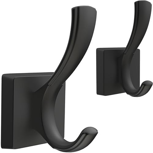 TOFIIGREM Black Towel Hooks, Coat Robe Hooks Bathroom Entryway Mudroom Pool Hooks for Wall Mount Hanging Towels Bathrobe Key Hat Backpack (2 Pack, Black) - Image 1