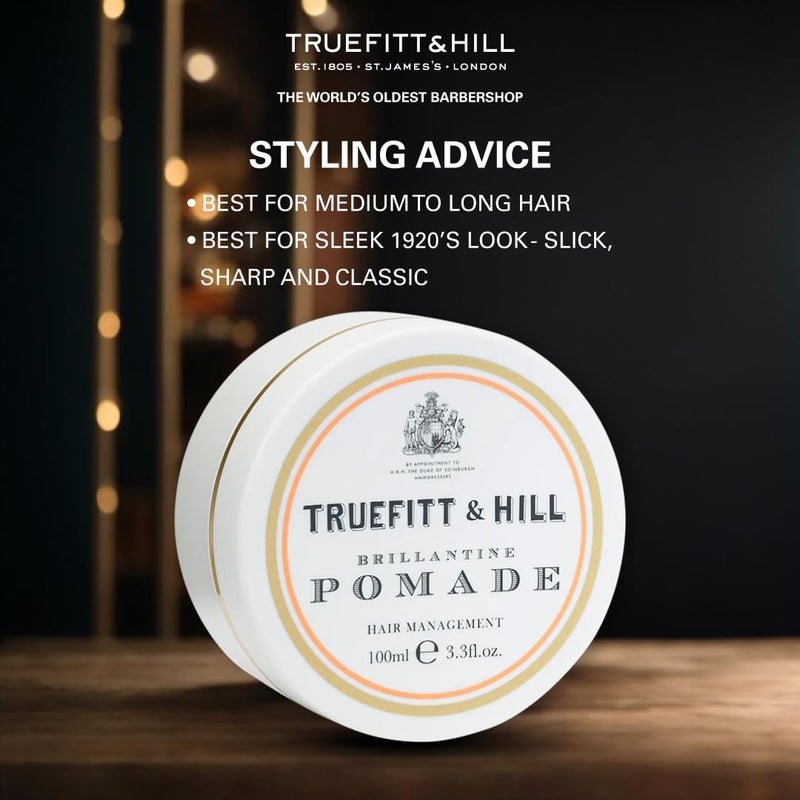 Truefitt & Hill Truefitt  Hill Hair Styling Brilliantine Pomade  100gm  Best for Small to Medium Hair Medium Hold Shine Restylable  Easy Wash Off  Hair Styling PomadeHair Styling For MenSafe For Daily UseNon GreasyNon Oily LookWheat Protein  Limonene - Image 4