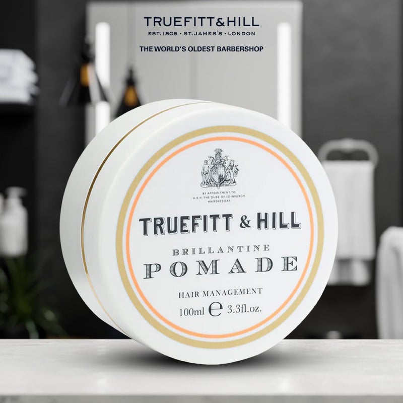 Truefitt & Hill Truefitt  Hill Hair Styling Brilliantine Pomade  100gm  Best for Small to Medium Hair Medium Hold Shine Restylable  Easy Wash Off  Hair Styling PomadeHair Styling For MenSafe For Daily UseNon GreasyNon Oily LookWheat Protein  Limonene - Image 2