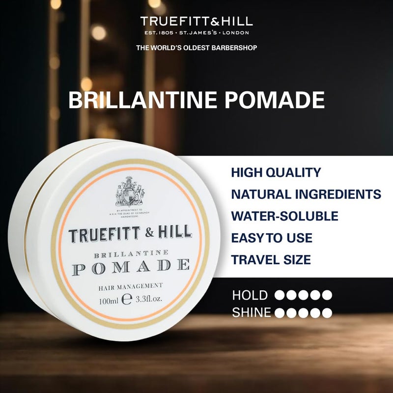 Truefitt & Hill Truefitt  Hill Hair Styling Brilliantine Pomade  100gm  Best for Small to Medium Hair Medium Hold Shine Restylable  Easy Wash Off  Hair Styling PomadeHair Styling For MenSafe For Daily UseNon GreasyNon Oily LookWheat Protein  Limonene - Image 3