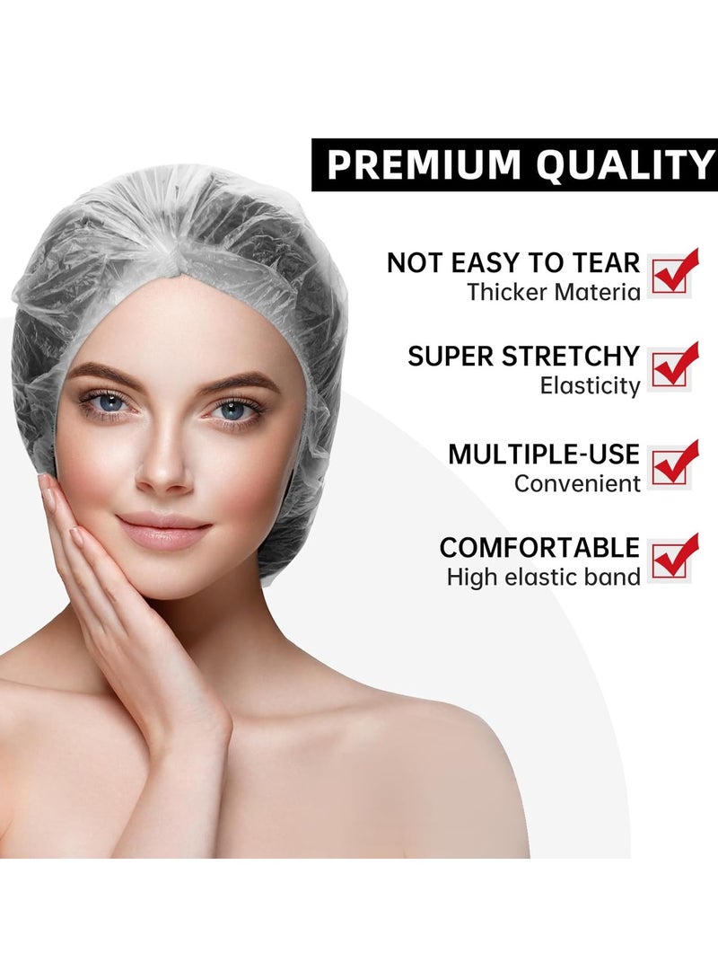 100 قطعة من غطاء الدش القابل للاستخدام مرة واحدة، أغطية دش مقاومة للماء، غطاء شعر بلاستيكي سميك وشفاف للنساء، علاج الشعر في السبا وصالونات التجميل، ملحقات السفر للفنادق - Image 2