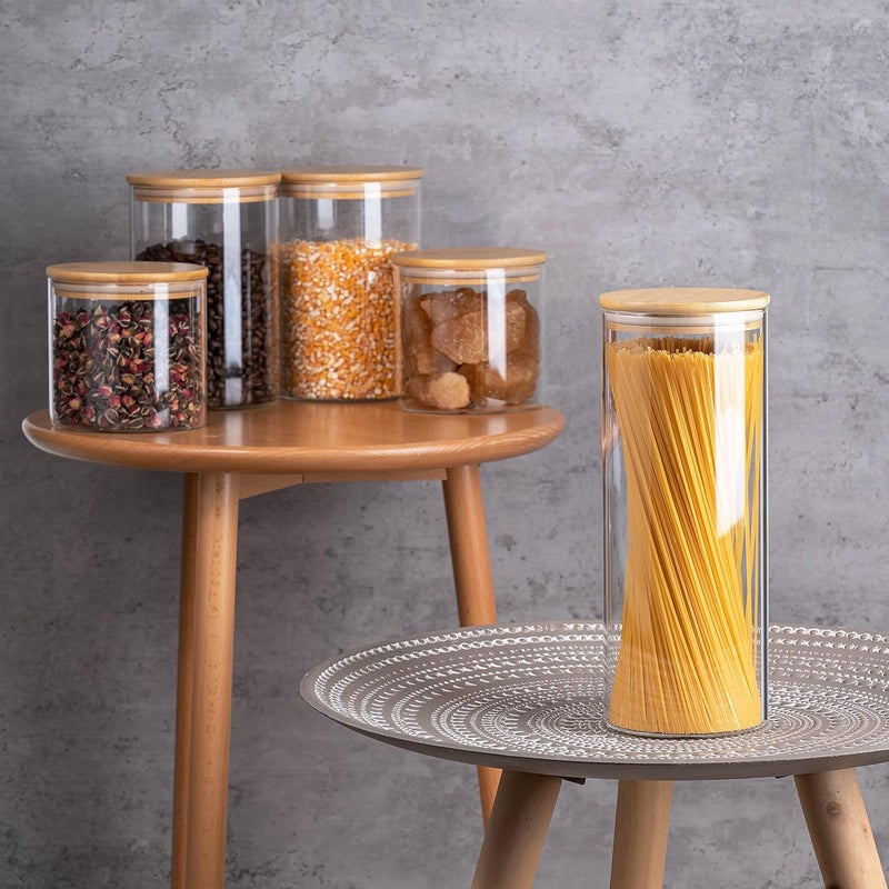 YUNCANG Glass Storage Jars [Set of 5],Clear Glass Food Storage Containers with Airtight Bamboo Lid Stackable Kitchen Canisters for Candy,Cookie,Rice,Sugar,Flour,Pasta,Nuts and Spice Jars - Image 2