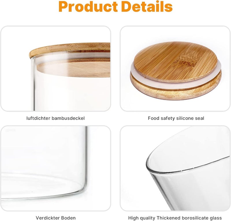 YUNCANG Glass Storage Jars [Set of 5],Clear Glass Food Storage Containers with Airtight Bamboo Lid Stackable Kitchen Canisters for Candy,Cookie,Rice,Sugar,Flour,Pasta,Nuts and Spice Jars - Image 5