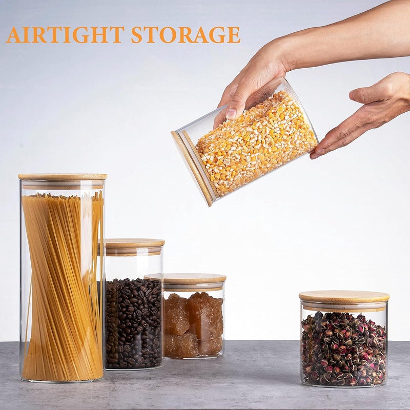 YUNCANG Glass Storage Jars [Set of 5],Clear Glass Food Storage Containers with Airtight Bamboo Lid Stackable Kitchen Canisters for Candy,Cookie,Rice,Sugar,Flour,Pasta,Nuts and Spice Jars - Image 4