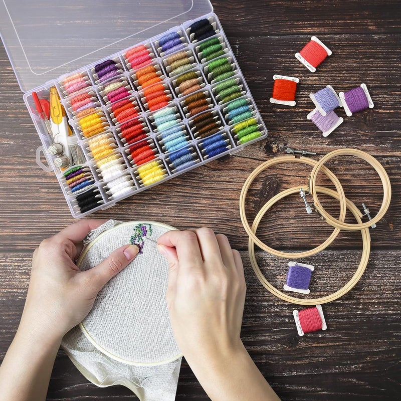 Peirich Embroidery Floss Cross Stitch Supplies, Friendship Bracelets String Kit Embroidery Floss Kit Cross Stitch Kits with Organizer Sewing Boxes Cross Stitch Tools - Gift for Christmas Birthday - Image 4